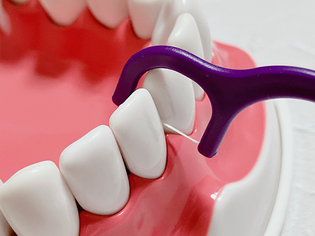 歯間ブラシでは入らない歯と歯の狭い隙間には、フロスの使用が適している