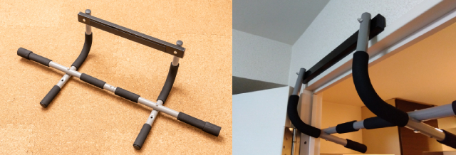 ドア枠で体重を支えて懸垂を行う引っ掛けタイプ。幅の長さを調整できるものなら、さまざまなドア枠に使用できます