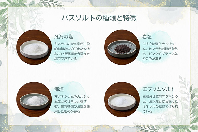 今回、上西さんにセレクトしてもらった商品は、死海の塩、岩塩、海塩、エプソムソルトの4種類です。