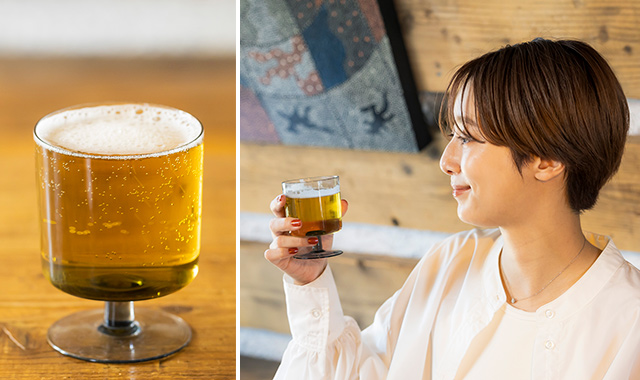 「グラスの色合いがアンバーなので、ややビールの色が濃く見えます」と石田さん