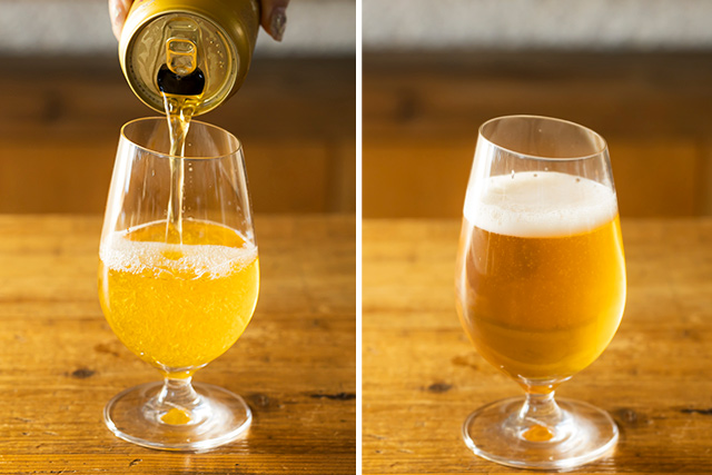 ストレートとワイングラスの中間くらいの形です。飲み口に傾斜があるのでなみなみと注ぐことはできませんが、グラス内に空間ができるのでビールの香りも楽しめます。