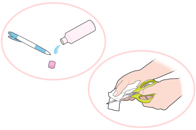 かすれた油性ペンが再び使えるようになる。ベタベタしたハサミの汚れもスッキリ