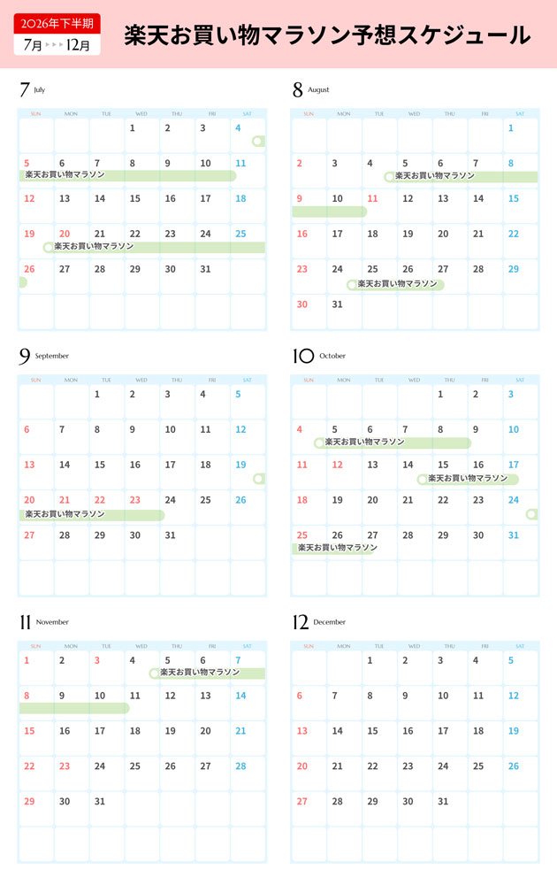 2026年下半期お買い物マラソン予想スケジュール