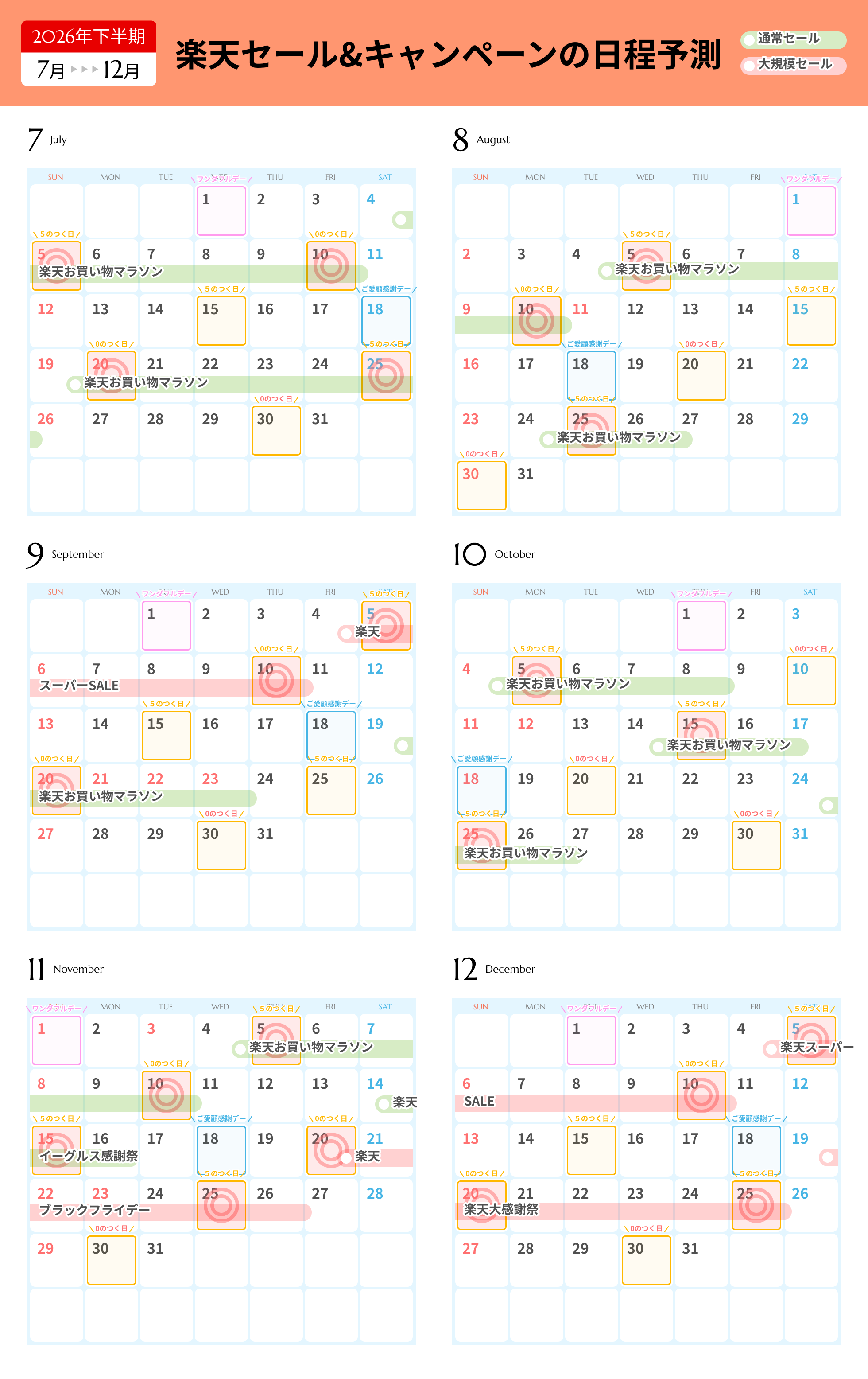 2026年下半期お得な日予想カレンダー