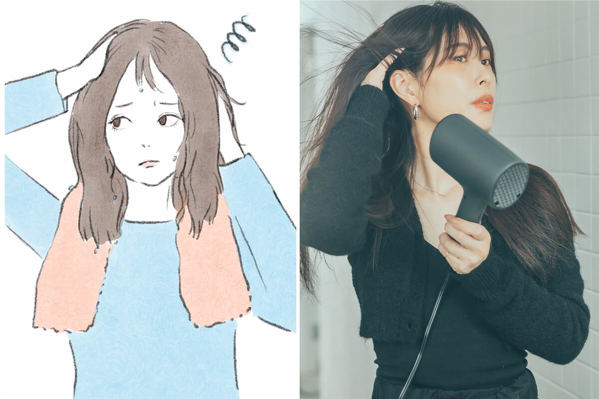 髪の乾かし方が不十分なまま寝る