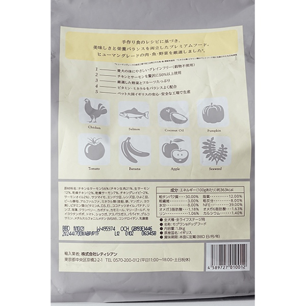 モグワン ドッグフード　成分表