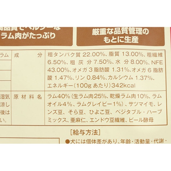 アランズナチュラルドッグフード ラム 成分表