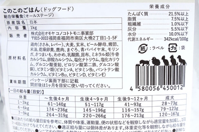 このこのごはん 成分表