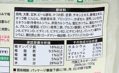 YumYumYum! チキンやわらかドライタイプ 成分表