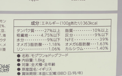 モグワンドッグフード 成分表