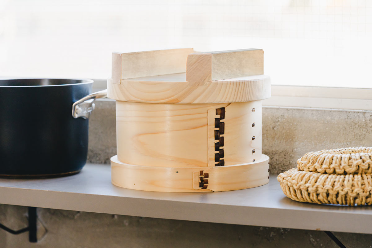 【藤倉商店】天然桧のセイロ（四つ穴）板セイロ（5合）和セイロ　桜皮編み